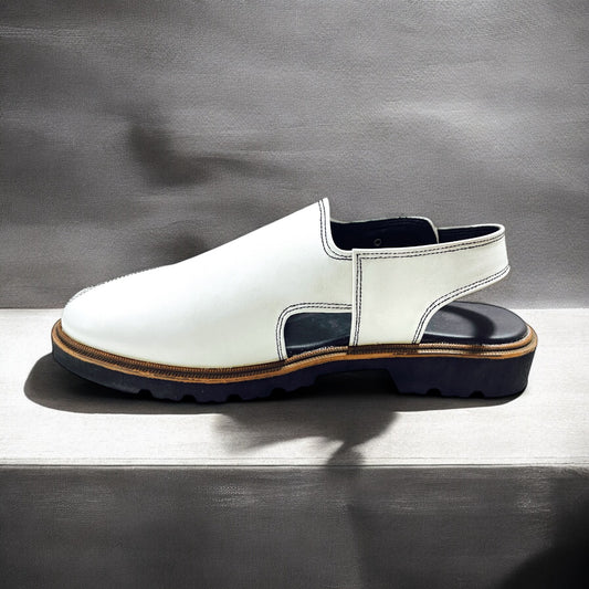 Premium Quality White Peshawri chappal- PC 16606