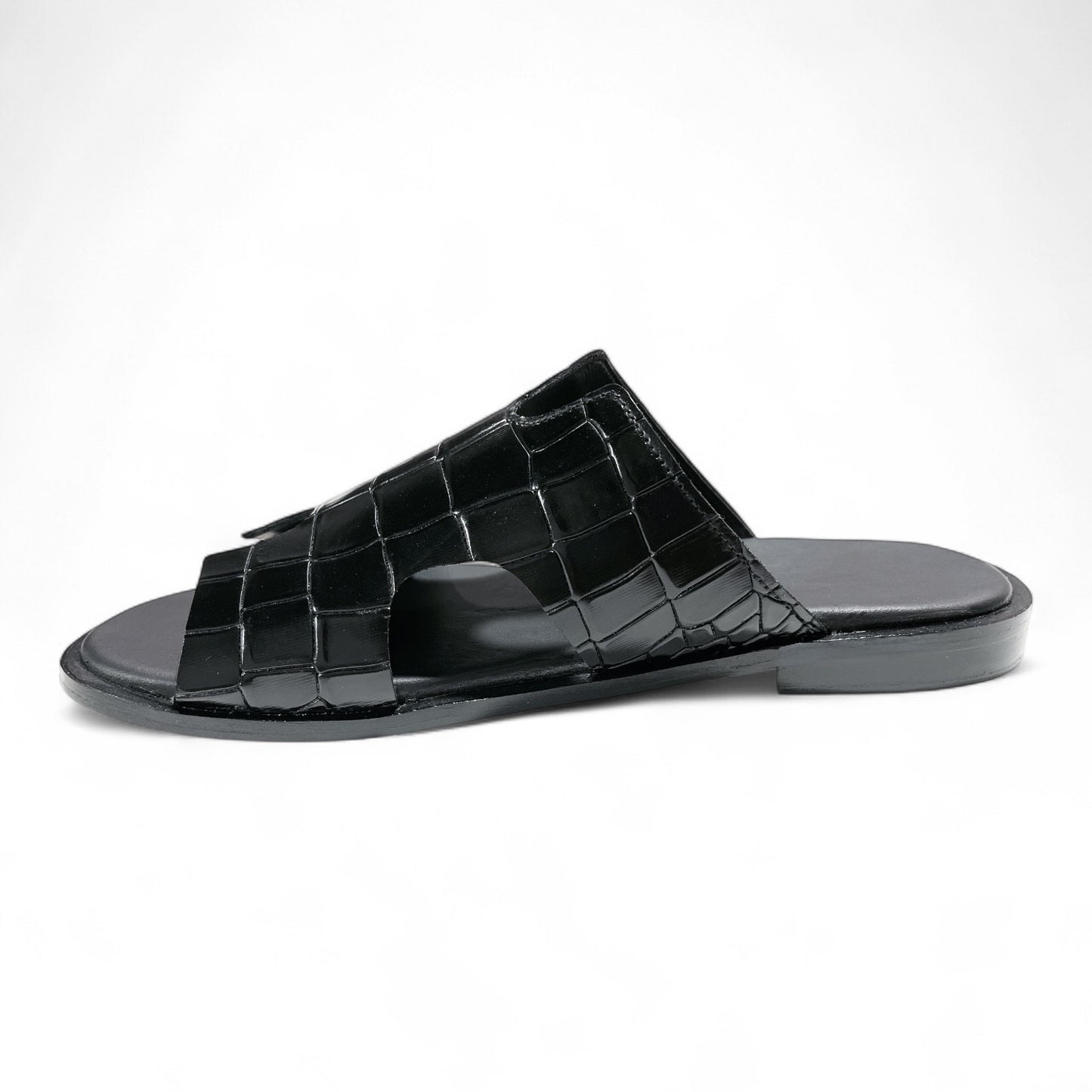 Luxury Black Crocodile Leather Elevator Sandals-16607