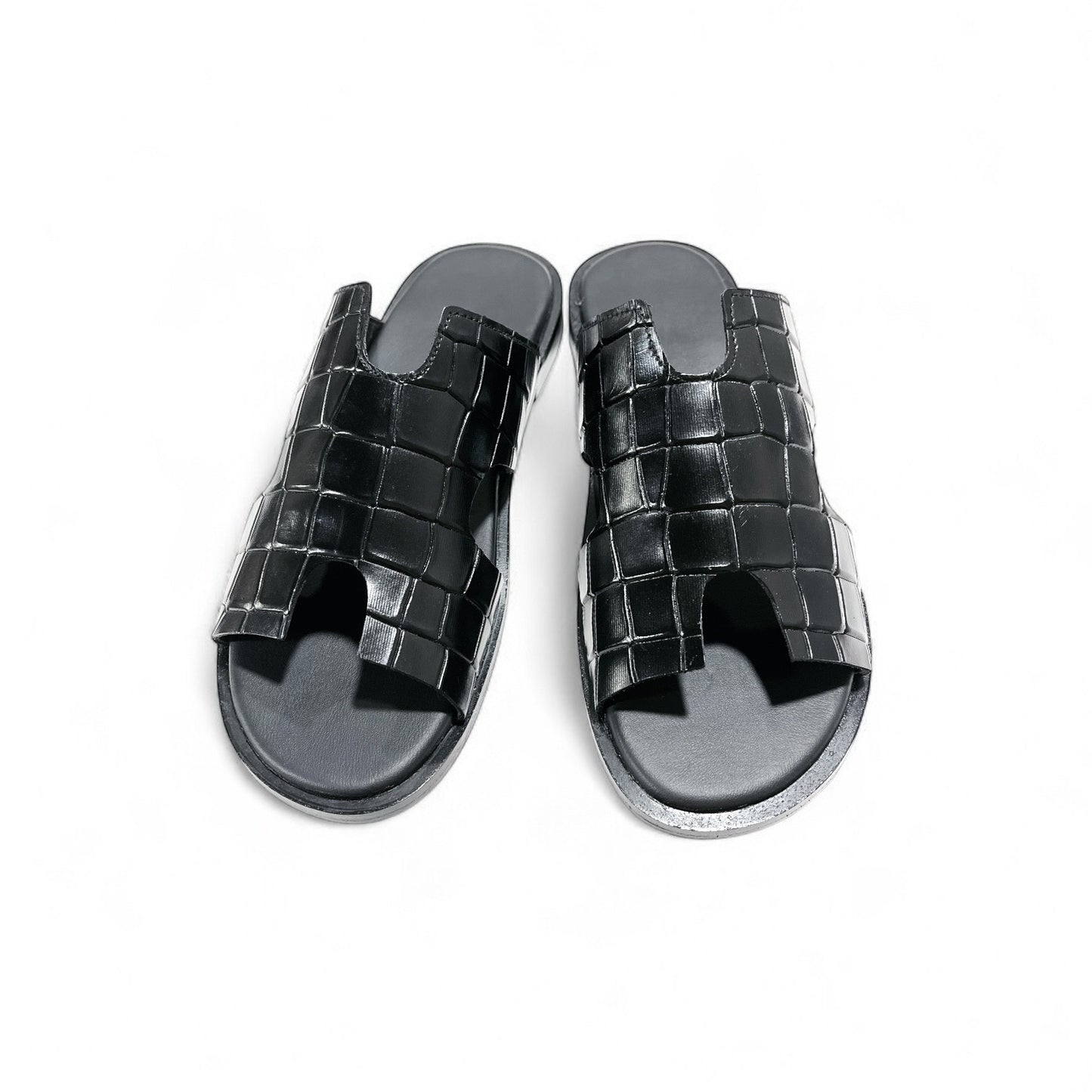 Luxury Black Crocodile Leather Elevator Sandals-16607