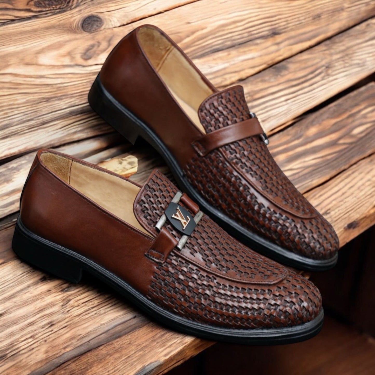 Designer Ribbed-Knit Leather  -16595