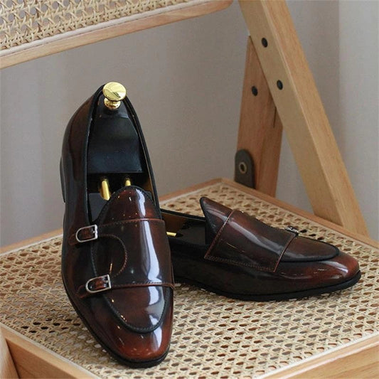 Marbled Calfskin Monk Strap Shoes-16539