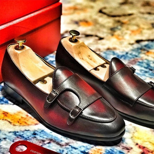 Marbled Calfskin Monk Strap Shoes-16539