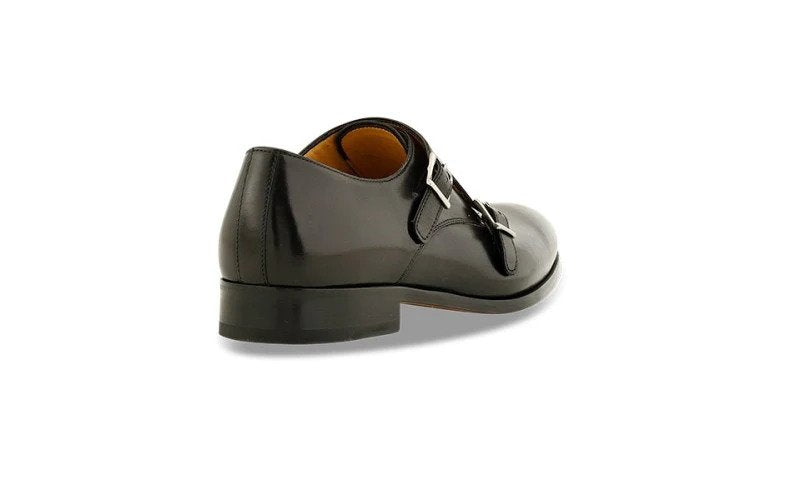 Black Double Monkstrap Antique Shoe -16535