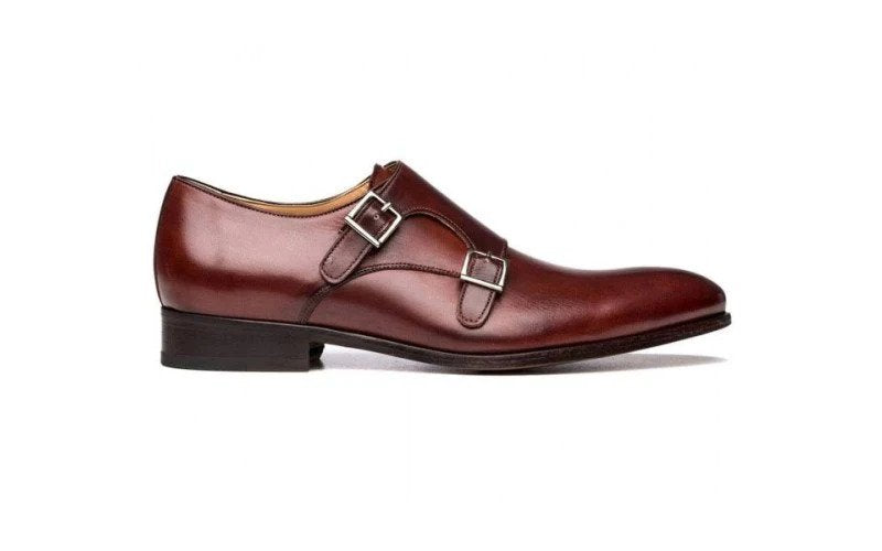 Black Double Monkstrap Antique Shoe -16535