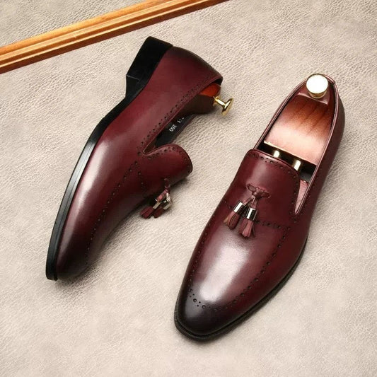 Retro Two-Tone Penny Loafers (Black & Wine Red)-16543