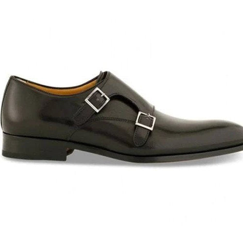 Black Double Monkstrap Antique Shoe -16535