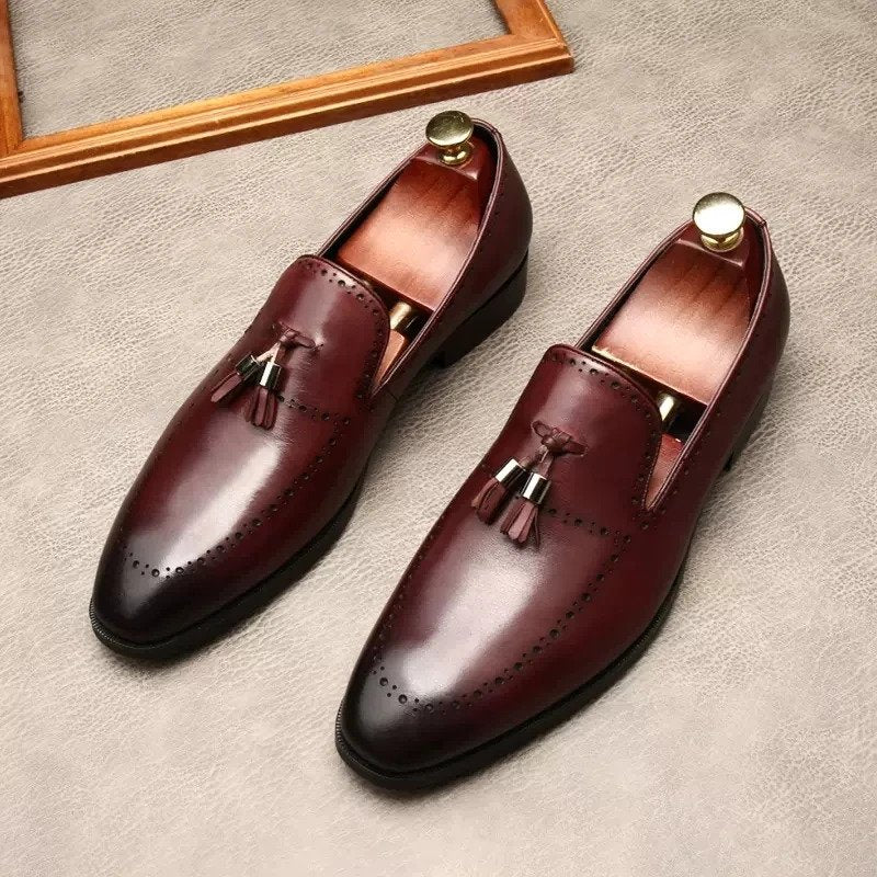 Retro Two-Tone Penny Loafers (Black & Wine Red)-16543