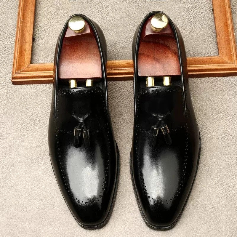 Retro Two-Tone Penny Loafers (Black & Wine Red)-16543