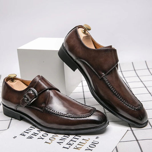 Hand-forged buckle dress shoes-16549