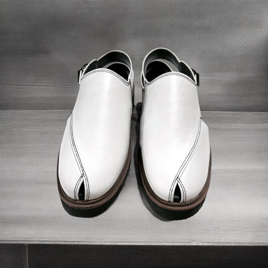 Premium Quality White Peshawri chappal- PC 16606