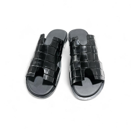 Luxury Black Crocodile Leather Elevator Sandals-16607