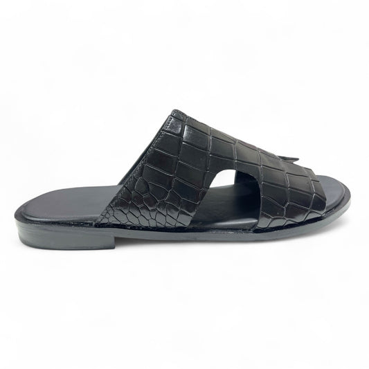 Luxury Black Crocodile Leather Elevator Sandals-16607