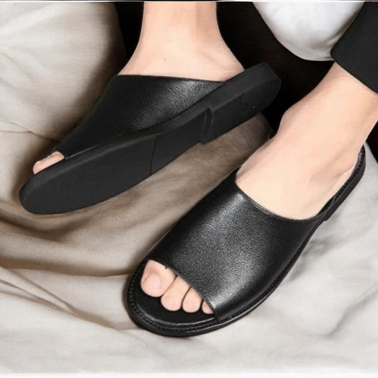 Luxury Plain Leather Slide Sandals- 16588
