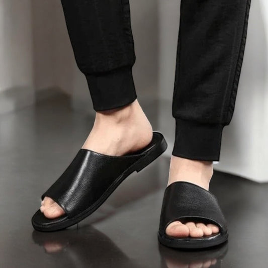 Luxury Plain Leather Slide Sandals- 16588