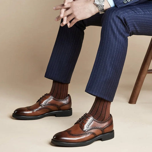 Luxury Brogue Wingtip Leather Shoes-16585